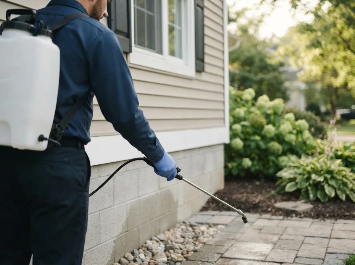 Pest control technician inspecting a home in Upson, WI